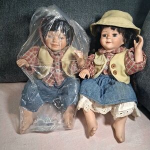 DOLLS Vintage Pair of Porcelain Boy & Girl WESTERN 12" x 6"  each